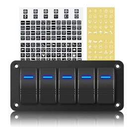 KEING Rocker Switch Panel 12V Marine Boat Switch Panel Waterproof 12 Volt Blue LED Light Toggle Switch ON Off Pre-Wired for Boat Automotive Car Truck RV UTV (5 Gang)