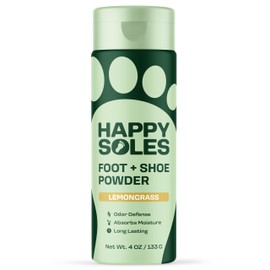 HAPPY SOLES Shoe Deodorizer & Foot Powder - Ultimate Foot Powder for Smelly Feet & Odor Control - Sweat-Absorbing & Long-Lasting Freshness - Ideal for Sweaty Feet & Unpleasant Shoe Smell (Lemongrass)
