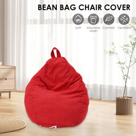 Bean Bag Chair Cover No Filler, Soft Corduroy Bean Bag Cover Plush Toys Organizer Holder Comfortable Beanbag Chairs Cover with Handle Stuffed Animal Bean Bag Storage for Kids Adults Plush Toy (Red)