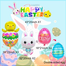 Happy Easter Balloons Decoration, Large Bunny Balloons With Chicken Shaped Balloons, Easter Egg Balloons for Easter Party Decorations, Baby Shower, Spring Party Supplies