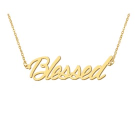 Aoloshow 18k Gold Plated Blessed Name Necklace Message Word Stainless Steel Jewelry for Graduation