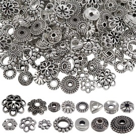 TOAOB Tibetan Beads Silver Spacer Beads Metal Beads for Threading Bead Caps Spacer Beads for Bracelets Jewellery Making Antique Craft Beads DIY Jewellery Accessories with Hole Pack of 300