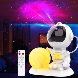 LED Astronaut Starry Sky Projector - Galaxy Projector with Moon Lamp, Remote Control & Timer, 360° Rotation Bedroom Starlight Projector Gift for Children and Adults (K980)