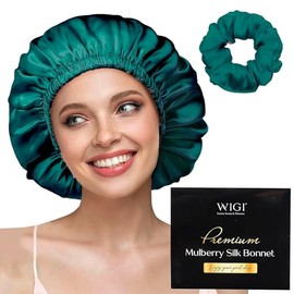Gorro Seda 100 Morera Coletero Regalo Mujer Dormir Ducha Cuidado Cabello Diseño Redondo Verde Oscuro