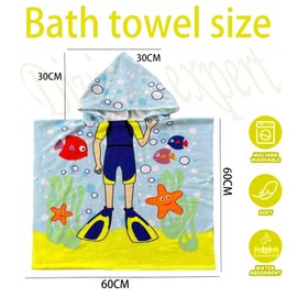 COSORO Diving Boy Hooded Poncho Towel for Kids,60x90cm Kids Beach Towel Poncho Swimming Towels,Beach Robe Childrens Bath Towel Poncho for Swimming Pool,Childs Towel Bathrobe for Girls Boys Age 2-6