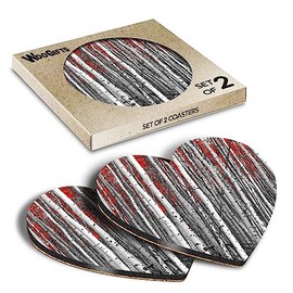 2 x Heart Coasters - Autumn Red Aspen Trees Nature Cork Backed MDF Glossy Tea Coffee Accessory #50150