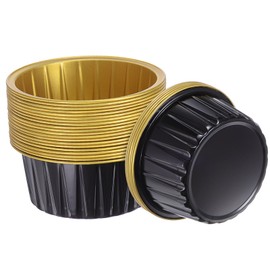 QUARKZMAN Black & Gold Cupcake Wrappers, Pack of 25 Aluminium Foil 5oz Standard Cupcake Cases Dessert Disposable Cupcake Baking Cases for Birthday Party Supplies Wedding Decorations