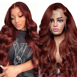 Hxxcoup Lace Wig 13x6 Lace Front Wig Human Hair Wig Reddish Wig #33 Wear and Go Glueless Wig with Baby Hair Pre Plucked Deep Part 100% Brazilian Remy Hair No Smell for Woman 20 Inch