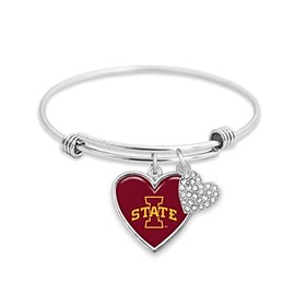 Iowa State Cyclones Amara Crystal Heart Silver Bangle Bracelet Jewelry Gift ISU
