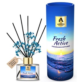 The Aroma Factory Fragrance Reed Diffuser Set with Natural Essential Oil, Aroma Sticks & Real Preserved Flowers | Luxury Home Decor Scent (Fresh Active, 1 Pack)