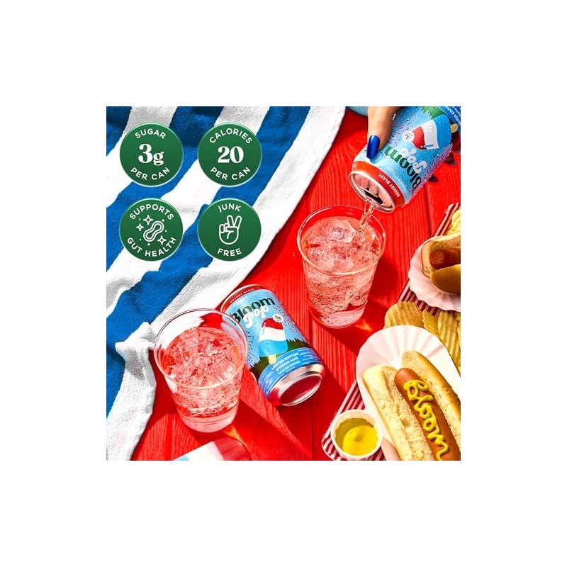 Bloom Pop Prebiotic Soda 12 Pack, Rocket Blast, 12oz Cans
