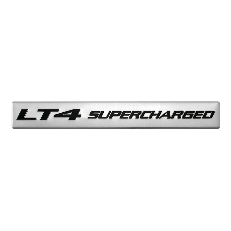 LT4 Supercharged Black on Silver Highly Polished Real Aluminum Emblem