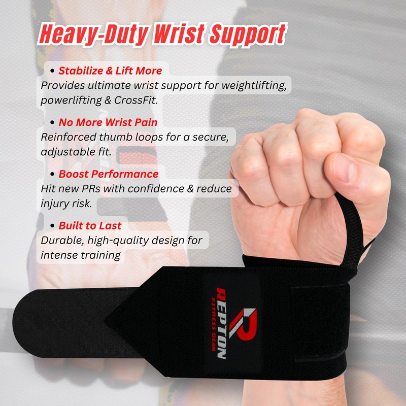 Weightlifting Wrist Wraps - Professional Grade with Thumb Loops -