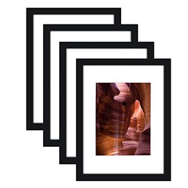 Egofine 9x12 Picture Frames Black, Wood Frames with HD Plexiglass for Pictures 6x8 with Mat or 9x12 without Mat, Tabletop and Wall Mounting Display, Set of 4