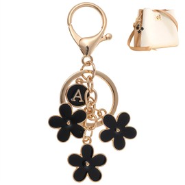 Ouligay Black Cute Initial Letter Flower Keychain Women Bag Purse Charms A Keychain Initial Womens Keychains For Car Keys Keychain for Purse Handbag Backpack