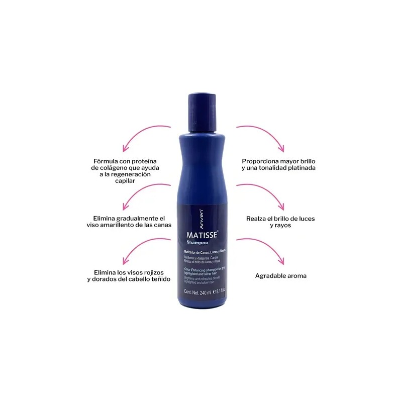 Shampoo Matizador De Canas, Luces, Rayos Matisse Anven 240ml