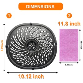 Air Fryer Replacement Parts for PowerXL Vortex 7 QT Air Fryer, Oval 10.1''*9.3'' Food Grade Stainless Steel Air Fryer Accessories Grill Pan Grill Plate Crisper Plate Tray Rack with Rubber Bumpers