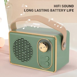 Retro BT Speaker, Portable Speaker with Classic Design, 360° Stereo Sound, 500 mAh Leather Carry Handle, Speaker for Bedroom, Children's Room (Green)