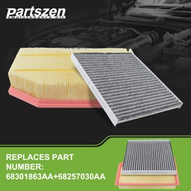 partszen Engine Air Filter & Activated Carbon Cabin Air Filter Fit for Jeep Wrangler 2.0L 3.6L 2018-2024, Gladiator 3.6L 2020-2023 Replace 68257030AA 68301863AA