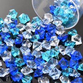 HUIANER 100PCS 1Inch Fake Ice Rocks, Mixed Color Acrylic Crushed Ice Cubes Crystals Treasure Gems for Table Scatters Vase Filler Home Decoration (Dark Blue, Sky Blue, Light Blue and Transparent)