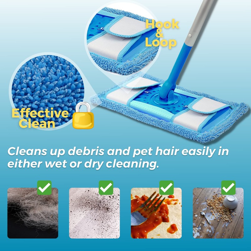 Zeltauto Microfiber Reusable Mop Pads, 2 Pack, Blue, for Flash