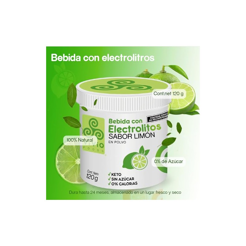 Vivio Foods, Electrolitos en Polvo Sabor Limón 120 gr