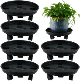 KvyusFlourish 6 Packs 13” Large Plant Caddy with Wheels Plant Saucers on Wheels Rolling Plant Stands Heavy-duty Plant Dolly Plastic Planter Roller Base Pot Movers Outdoor Plant Tray Coaster, Black