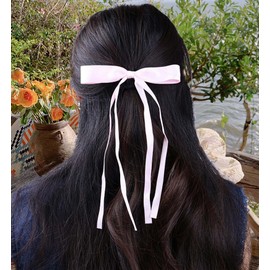 Pink Hair Bows for Women Party Bow Hair Clips Silky Satin Bow Clips Cute Hair Bow Clips French Hair Ribbon Bow Thin Long Tail Bows Wedding Bow Barrette Bowknot Hair Accessories Bow Headband Accessory