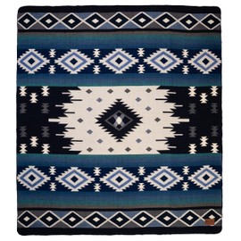 QISU Wool Blanket Throw | Large, Beautiful, Warm, Soft, Handmade in Ecuador by Local Artisans |94″ x 78″| Ultra-Soft, Hypoallergenic & Breathable | Non-Itchy or Scratchy Fabric (Blue Pyramid)