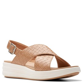 Clarks Cloudsteppers Women's Drift Sun Wedge Sandal, Warm Beige Synthetic, 8.5 Medium US