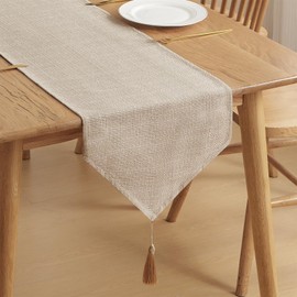 WAITER TREE Burlap Linen Style Table Runner with Tassels Rustic Farmhouse Dresser Scarf for Dining Table Banquet Party Home Decor (Beige, 35 x 300cm)