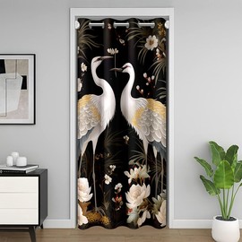 Feelyou Japanese Crane Door Curtain for Doorway Privacy for Kids Boys Girls Teens Asian Art Blackout Insulated Thermal Curtain 1 Panel,59"x80" Lotus Door Cover Curtain Animal Window Treatments