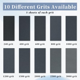 50 PCS Sandpaper, Sand Paper with Sandpaper Machine, Sanding Paper of 240/400/600/800/1000/1200/1500/2000/2500/3000 Grits for Automotive Polishing Metal Sanding Wood Furniture Finishing (Wet & Dry)