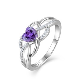 PYNZY Celtic Knot Rings Infinity Twisted Rings, 925 Sterling Silver Heart Statement Ring Created Amethyst Birthstone for Women Jewelry Gift-9