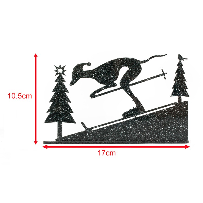 Skiing Whippet Greyhound Silhouette Ornament - Handmade Festive Decor for