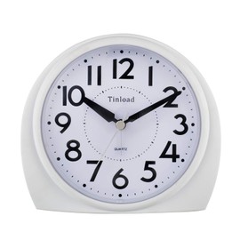5.5" Large Analog Alarm Clock Silent Non Ticking, Gentle Wake, Beep Sounds, Increasing Volume, Battery Operated Snooze and Manual Light, Easy Set,White(Best for Elder)