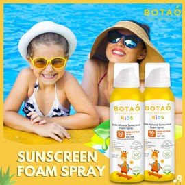 BOTAO Kid’s Mineral Sunscreen Foam Spray: SPF50 Broad Spectrum UVA UVB, Children or Kid’s Sunburn Protection, Zinc Oxide, 3.4 Oz (2-Pack)