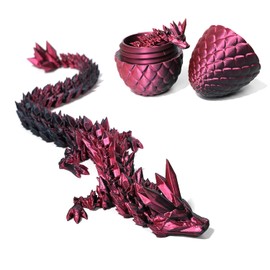 DUOCIYUAN 3D Printed Dragon in Egg, Full Articulated Crystal Dragon with Egg 3D Printed Fidget Toy Gifts for Kids and Adults for Christmas, Easter, Birthdays, Fun Desk Décor (Black Red)