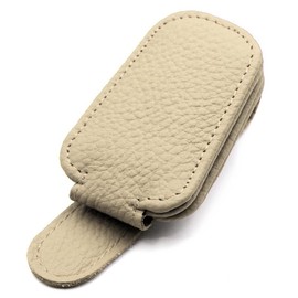 AALFA 2 Packs Car Visor Sunglasses Holders - Universal Fit Leather Clips for Easy Access, Magnetic Flap, Elastic Cloth - Premium Auto Accessories (Beige (Two Outfits))