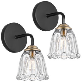 Daunton Vintage Hardwired Wall Sconce Set of 2, No Battery/Rechargeable! Black & Gold Bathroom Light with Clear Glass Shade, G9 Bulb Fixture for Mirror/Bedroom, Brass Wall Decor Lighting