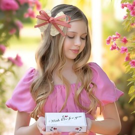 Valentines Lace Hair Bows for Girls, White Lace and Pink Hair Ribbons, Hand-made Lace Hair Bows Alligator Clips Hair Accessories for Little Teen Toddler Girls Kids Set of 2 (Pink)