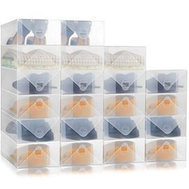 20 Pcs Clear Stackable Women's Shoes Boxes Fit Size 9/10 Plastic Shoes Organizer for School College Dorm Rooms Closet(13.8 x 9.8 x 7.1 Inches)