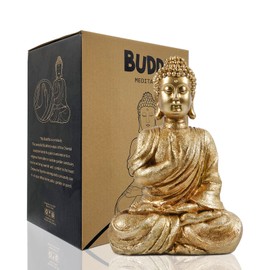Goodeco Meditating Golden Buddha Statue Home Decor Figurine,Zen Garden Buddha Sculpture-Indoor/Outdoor Decorations Gifts for Home,Garden,Patio,Deck,Porch Yard Art Decoration,polyresin,20cm