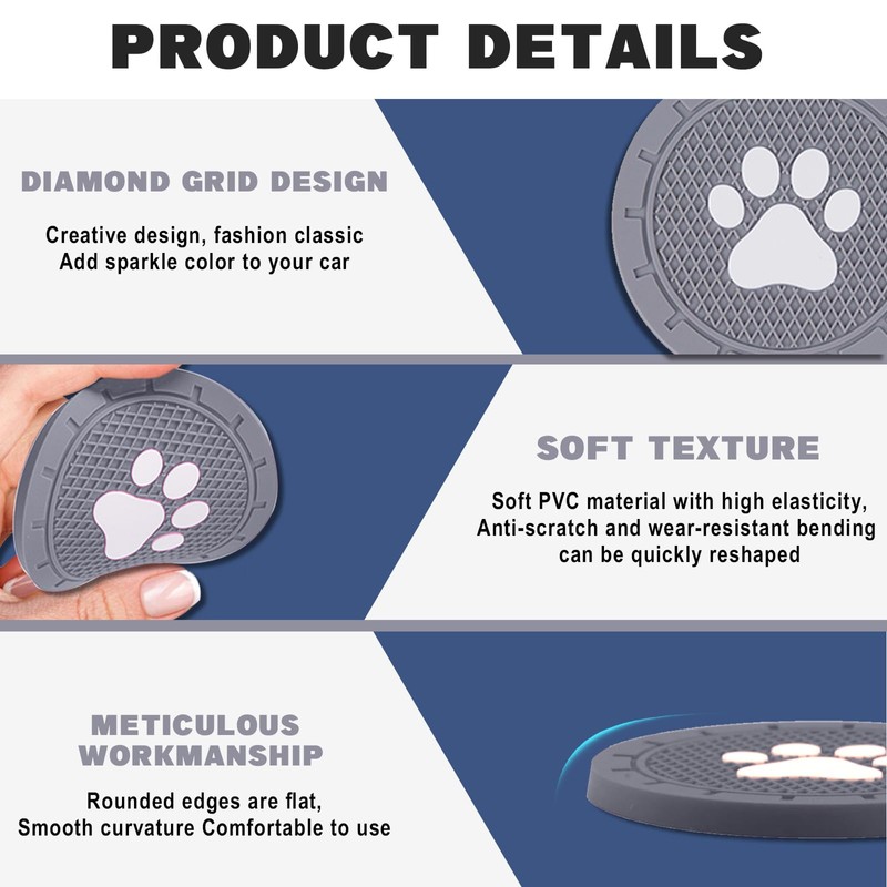 Piburth 4 Pack Car Cup Holder Coasters, Dog Paw Insert