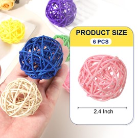 sourcing map 6 Pcs Wicker Rattan Balls 2.4 Inch Rattan Decorative Balls Vase Fillers for Wedding Party Centerpiece Bowls Home Decoration, Pink