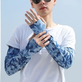 2025 New Men's Camouflage UV Protection Cooling Arm Sleeves - Loose & Plus Size Free Size/Camouflage Ice Sleeve Light Blue 10ea
