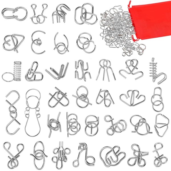 Xrten 36 Piece Metal Brain Teaser, Metal Wire Puzzle Set,