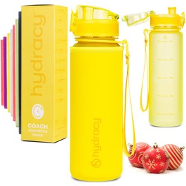 Hydracy Water Bottle with Time Marker - 500 ml 17 Oz BPA Free Water Bottle - Leak Proof & No Sweat Gym Bottle with Fruit Infuser Strainer - Ideal for Fitness or Sports & Outdoors