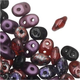 SuperDuo 2-Hole Czech Glass Beads, Pinot Noir Mix, 24g Tube