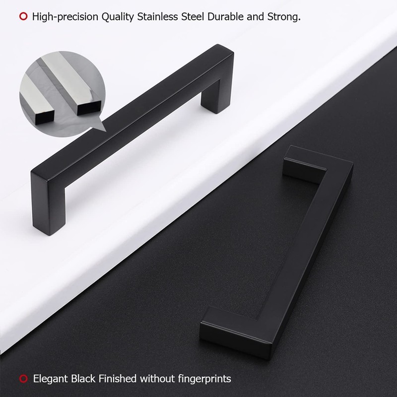 LONTAN 10 Pack Kitchen Cupboard Handles - 96mm Black Cabinet
